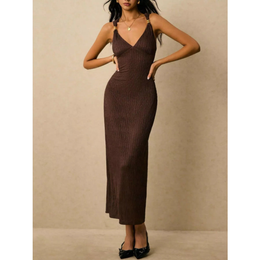 Sleeveless Ribbed Knit Midi Dress Apparel and Accessories