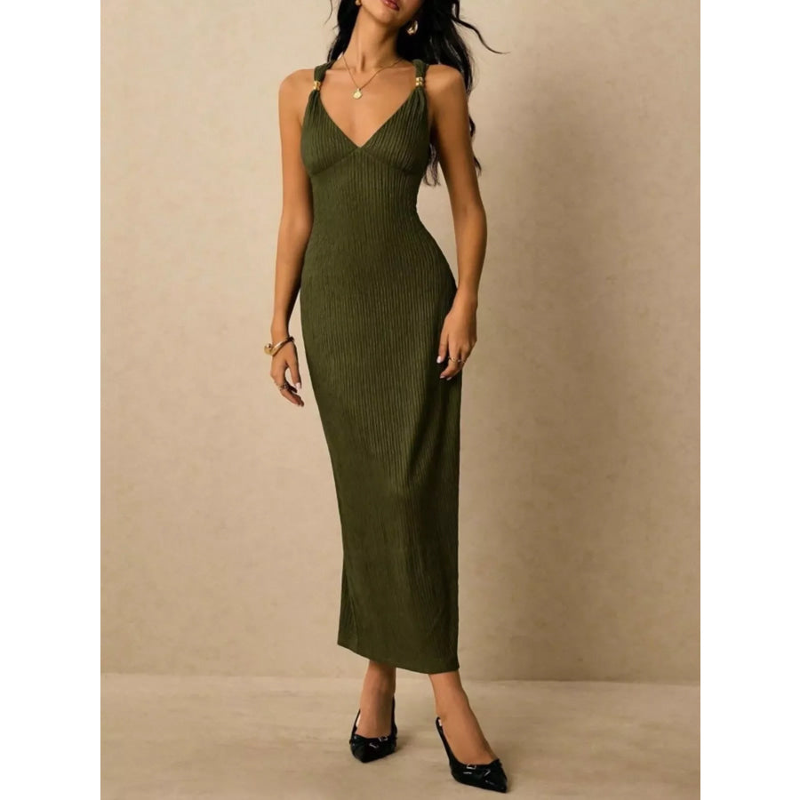 Sleeveless Ribbed Knit Midi Dress Apparel and Accessories