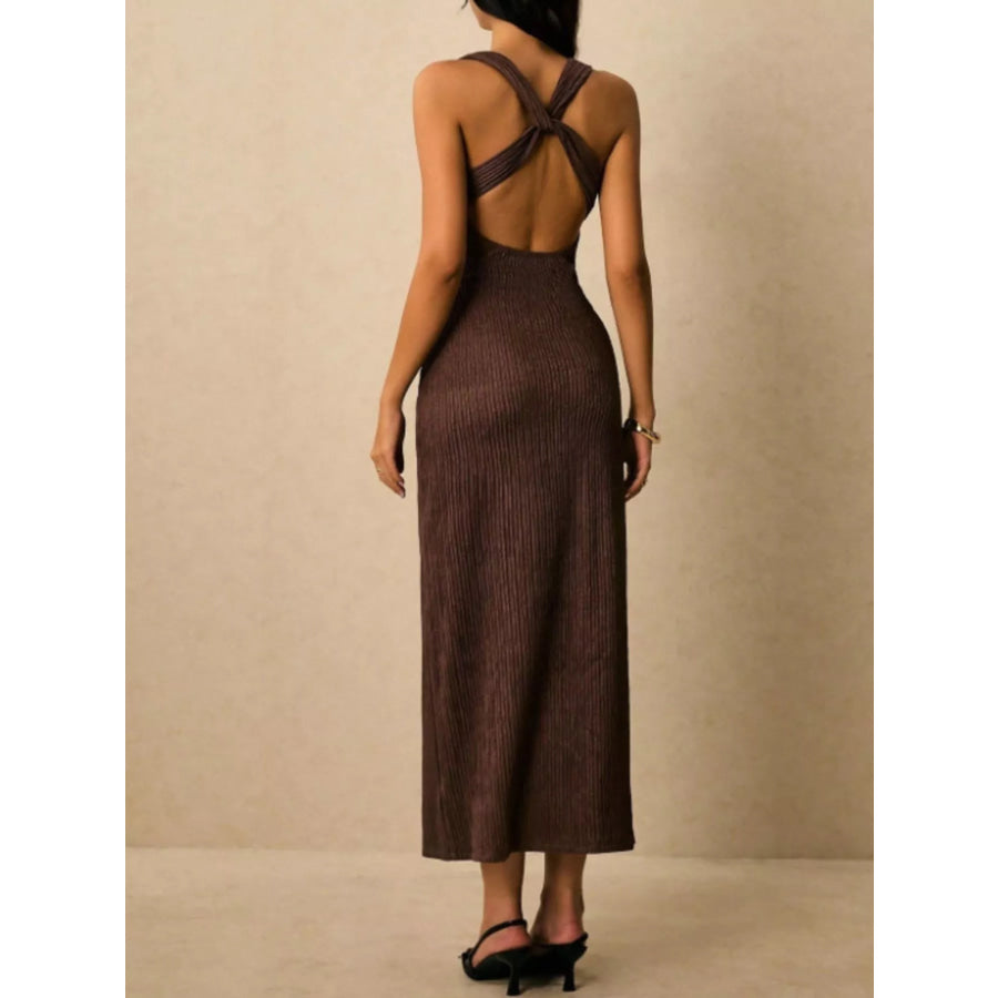 Sleeveless Ribbed Knit Midi Dress Apparel and Accessories