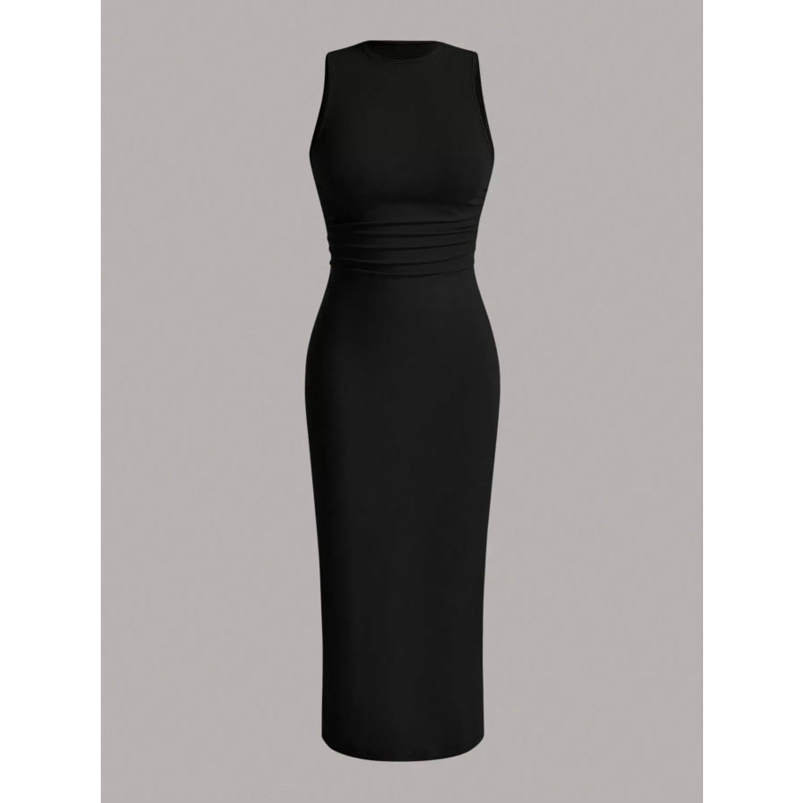 Sleeveless Round Neck Midi Dress Apparel and Accessories