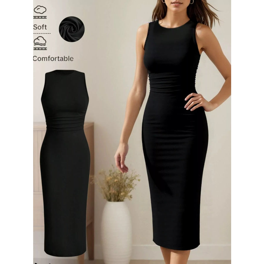 Sleeveless Round Neck Midi Dress Black / S Apparel and Accessories