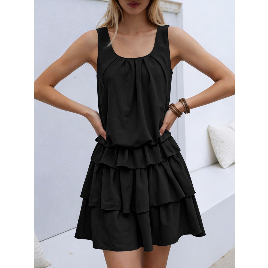 Sleeveless Ruffle Layered Mini Dress Black / S Apparel and Accessories