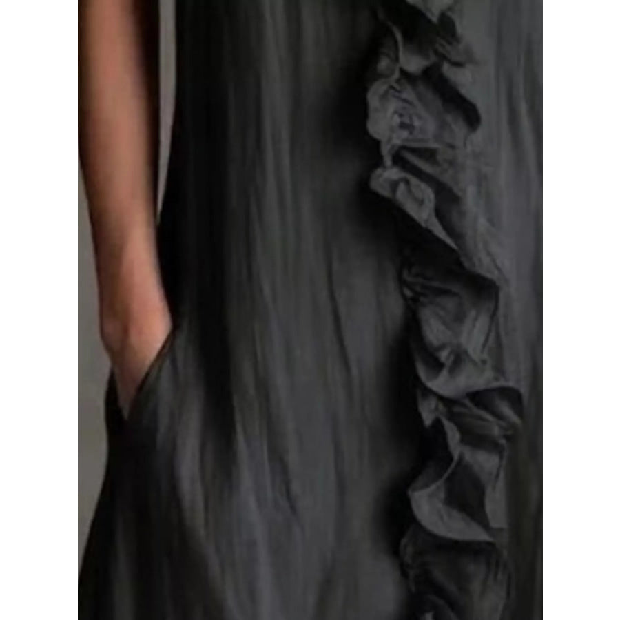 Sleeveless Ruffle Trim V-Neck Midi Dress