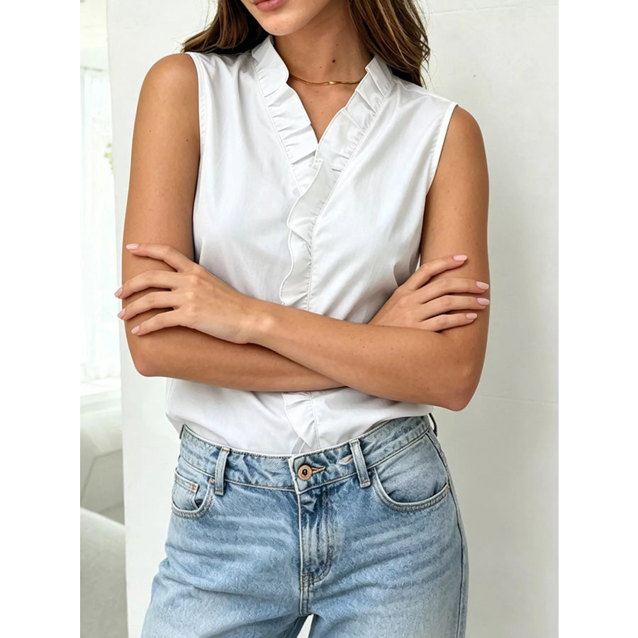 Sleeveless Ruffle V-Neck Blouse Apparel and Accessories
