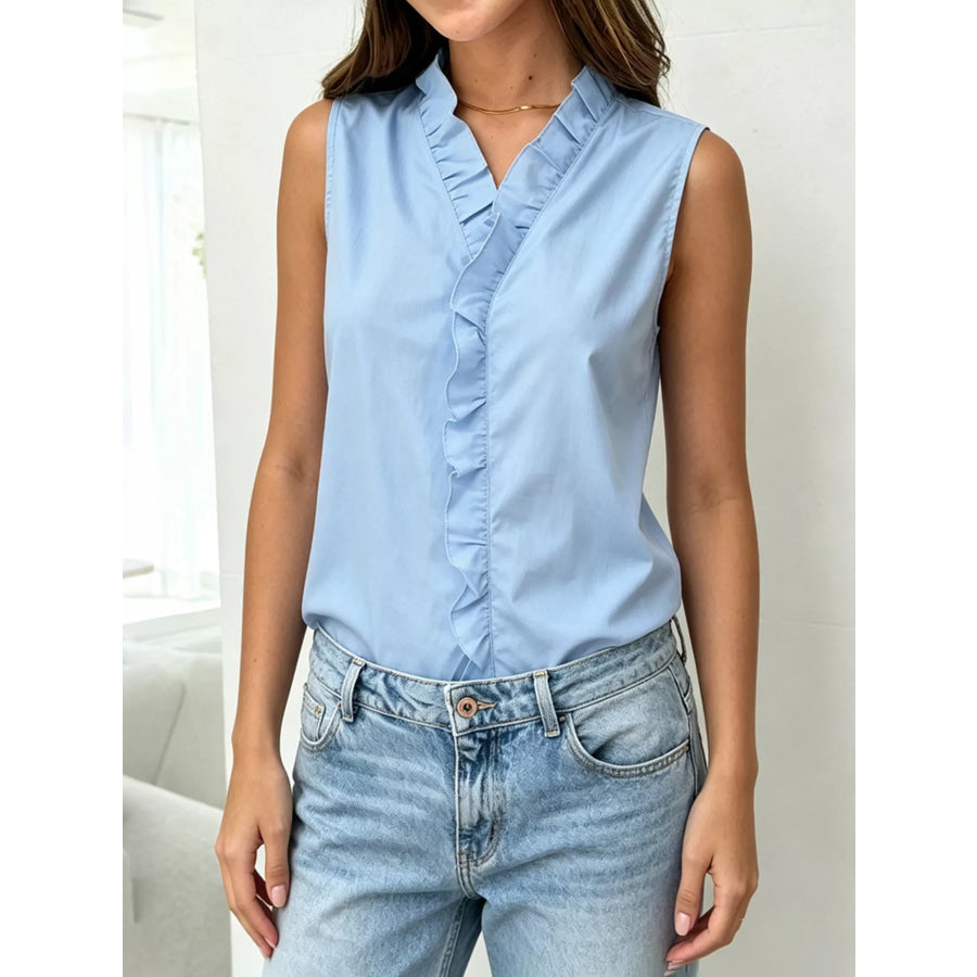 Sleeveless Ruffle V-Neck Blouse Apparel and Accessories