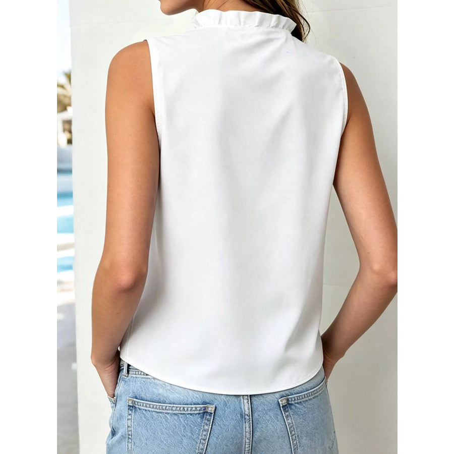 Sleeveless Ruffle V-Neck Blouse Apparel and Accessories