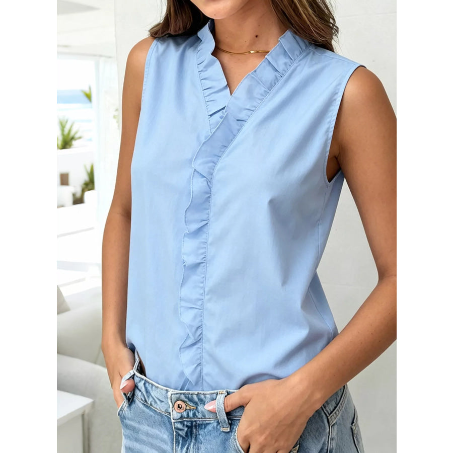 Sleeveless Ruffle V-Neck Blouse Apparel and Accessories