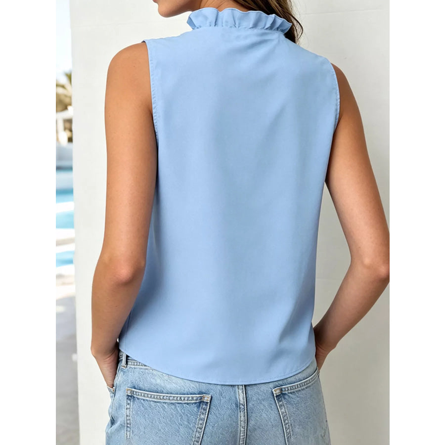 Sleeveless Ruffle V-Neck Blouse Apparel and Accessories