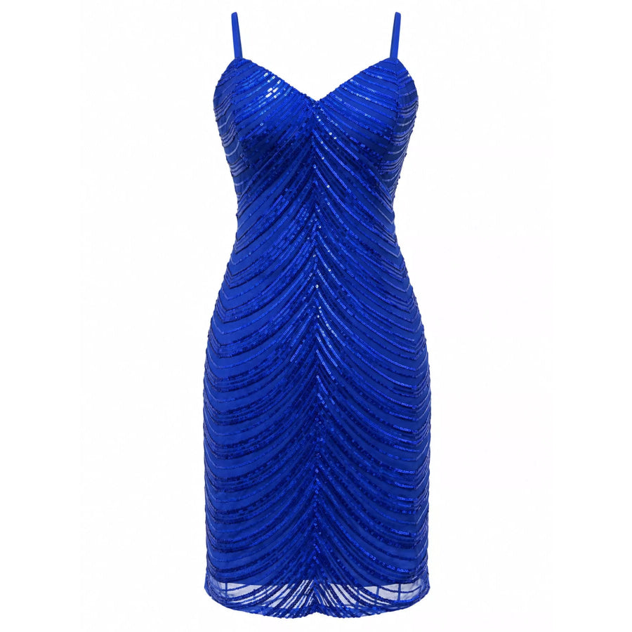 Sleeveless Sequin Embellished Bodycon Mini Cami Dress Blue / XS Apparel and Accessories