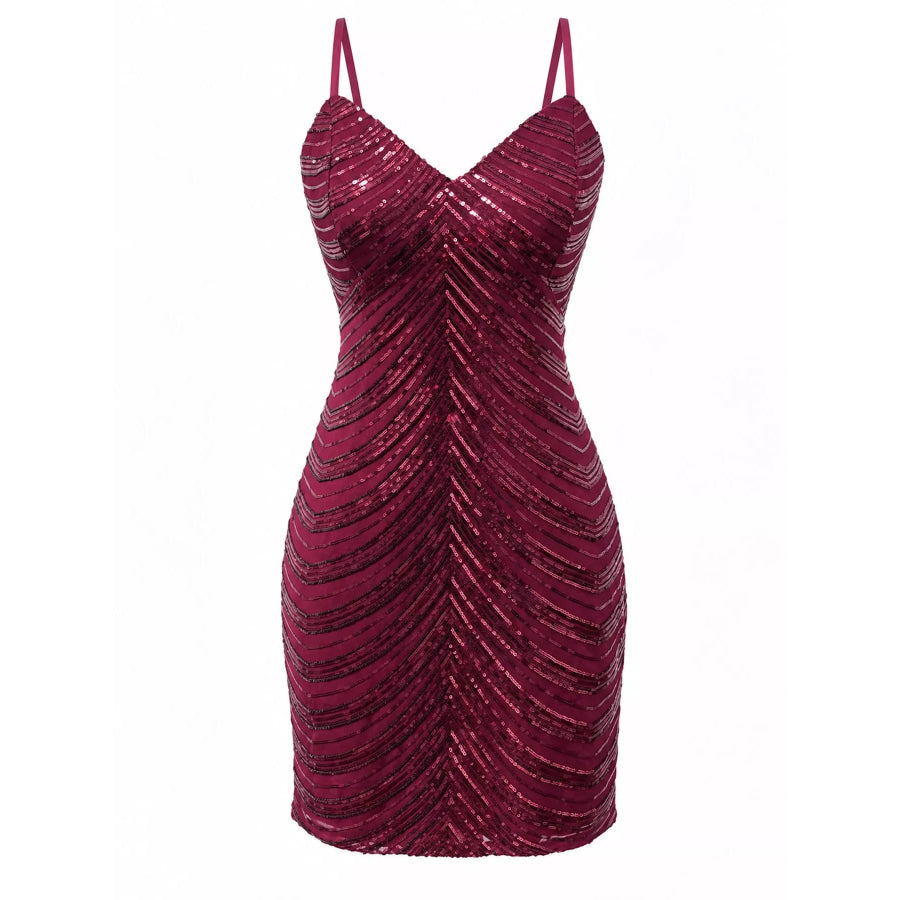 Sleeveless Sequin Embellished Bodycon Mini Cami Dress Burgundy / XS Apparel and Accessories