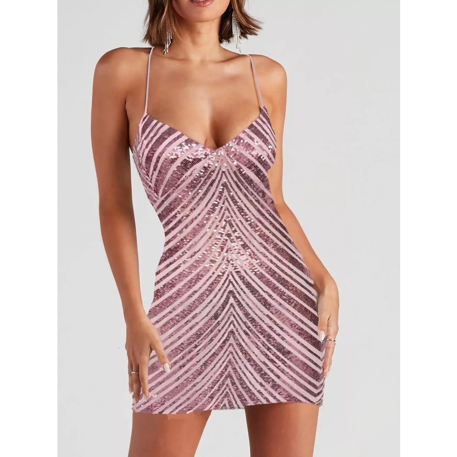 Sleeveless Sequin Embellished Bodycon Mini Cami Dress Pink / XS Apparel and Accessories