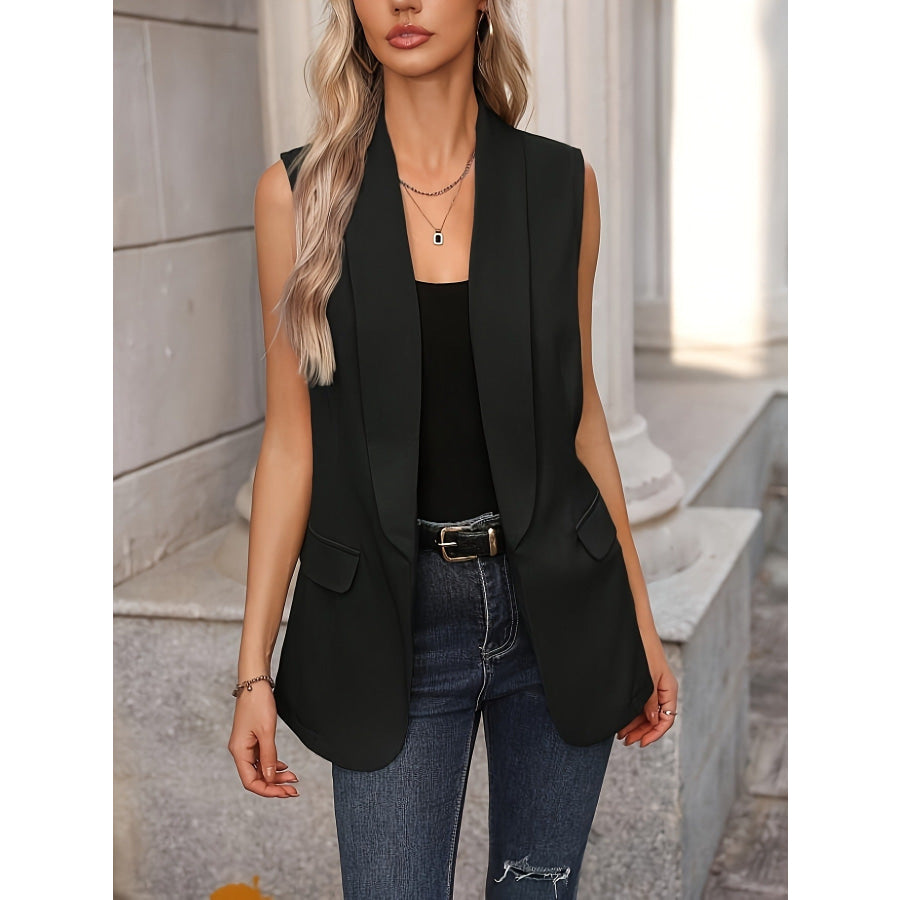 Sleeveless Shawl Collar Vest Coat Black / S Apparel and Accessories