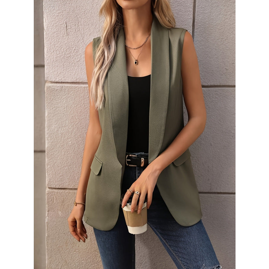 Sleeveless Shawl Collar Vest Coat Moss / S Apparel and Accessories
