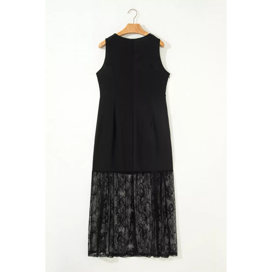 Sleeveless Sheer Floral Lace Patchwork Maxi Dress Apparel and Accessories