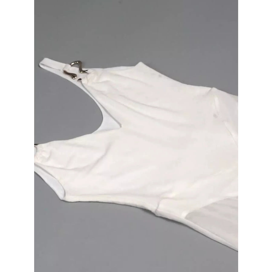 Sleeveless Sheer Maxi Dress with Gold Hardware Detail Apparel and Accessories