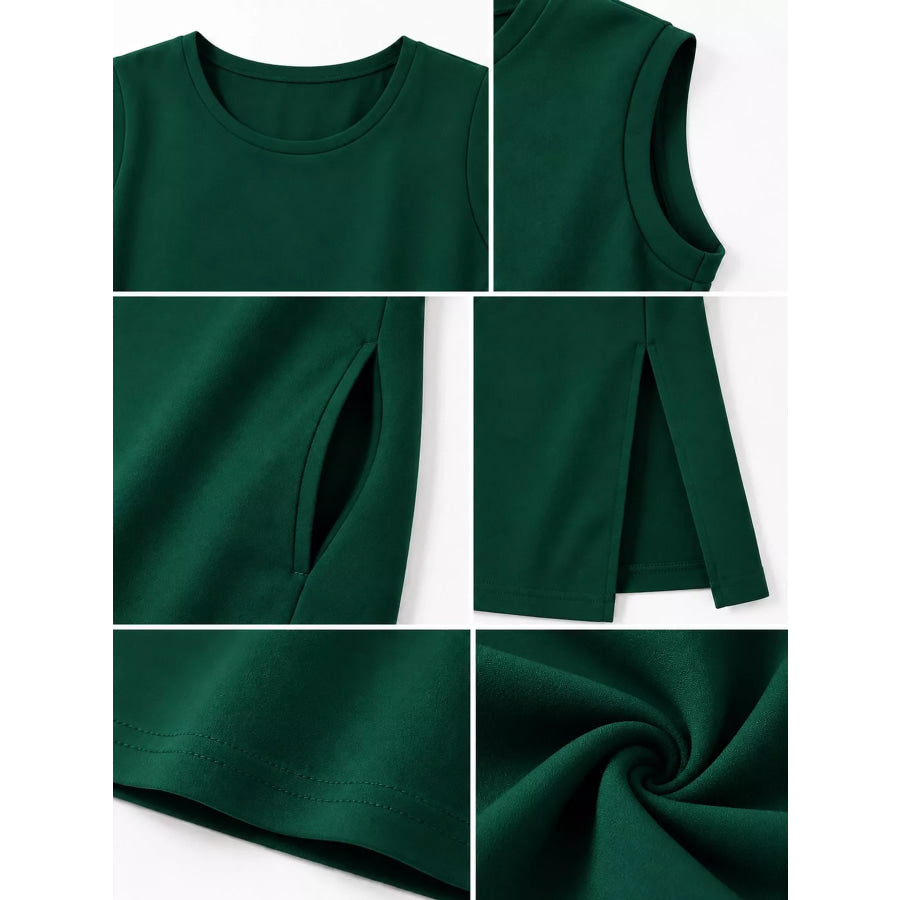 Sleeveless Side-Slit Casual Maxi Dress with Pockets Apparel and Accessories