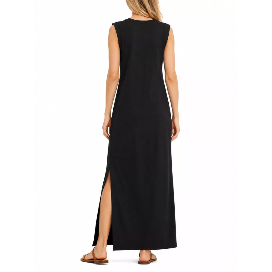 Sleeveless Side-Slit Casual Maxi Dress with Pockets Apparel and Accessories