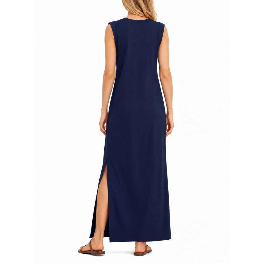 Sleeveless Side-Slit Casual Maxi Dress with Pockets Apparel and Accessories