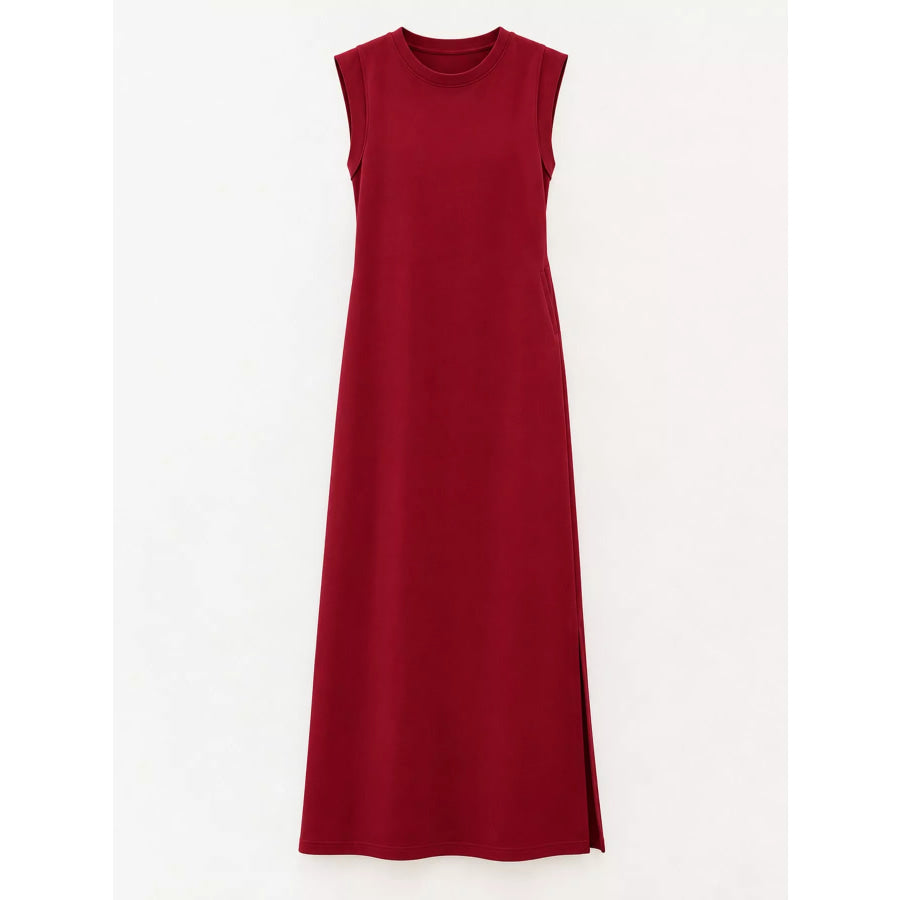 Sleeveless Side-Slit Casual Maxi Dress with Pockets Apparel and Accessories
