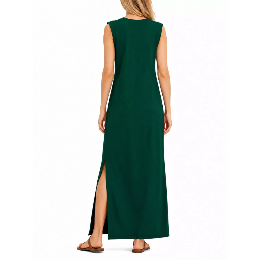 Sleeveless Side-Slit Casual Maxi Dress with Pockets Apparel and Accessories