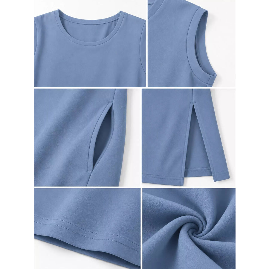 Sleeveless Side-Slit Casual Maxi Dress with Pockets Apparel and Accessories
