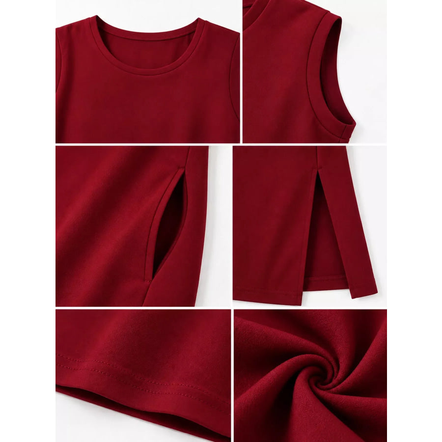 Sleeveless Side-Slit Casual Maxi Dress with Pockets Apparel and Accessories