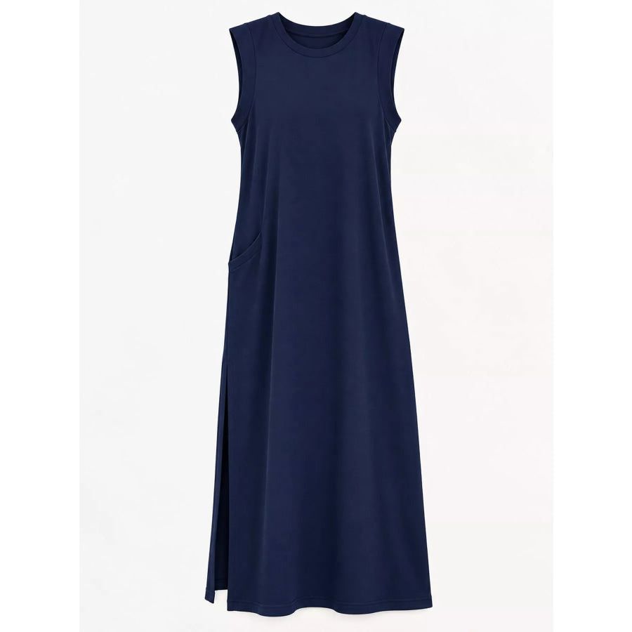 Sleeveless Side-Slit Casual Maxi Dress with Pockets Apparel and Accessories