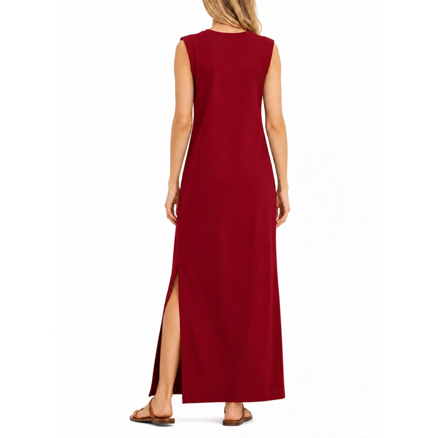 Sleeveless Side-Slit Casual Maxi Dress with Pockets Apparel and Accessories