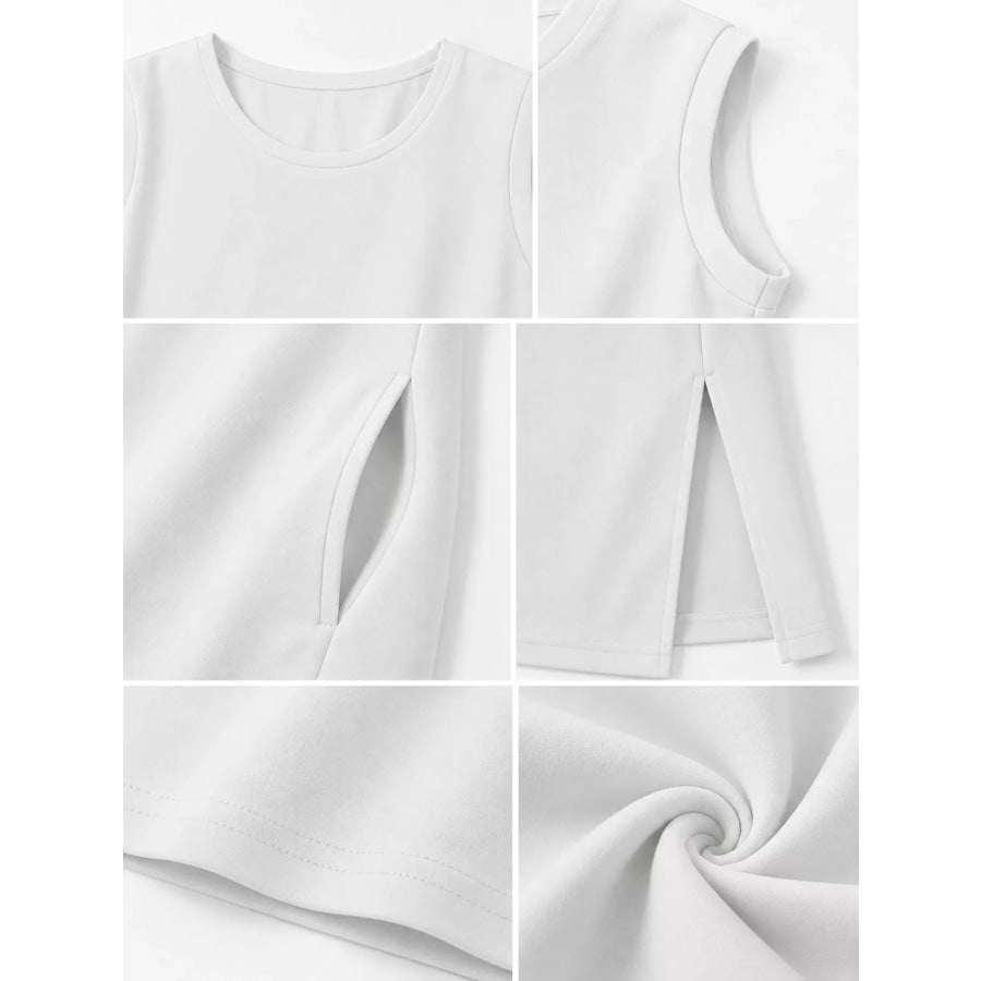 Sleeveless Side-Slit Casual Maxi Dress with Pockets Apparel and Accessories