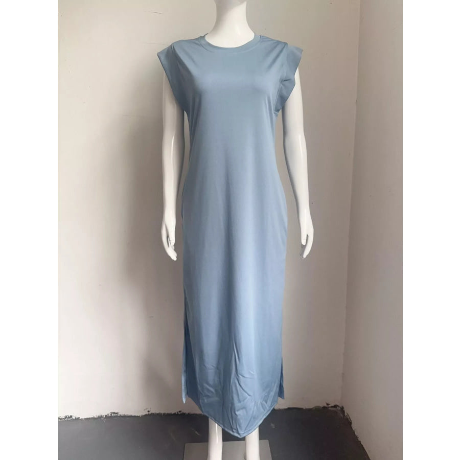 Sleeveless Side-Slit Casual Maxi Dress with Pockets Apparel and Accessories