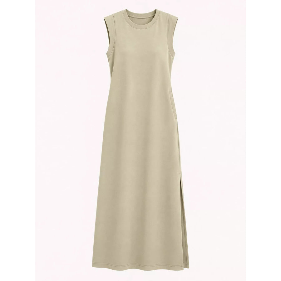 Sleeveless Side-Slit Casual Maxi Dress with Pockets Apparel and Accessories