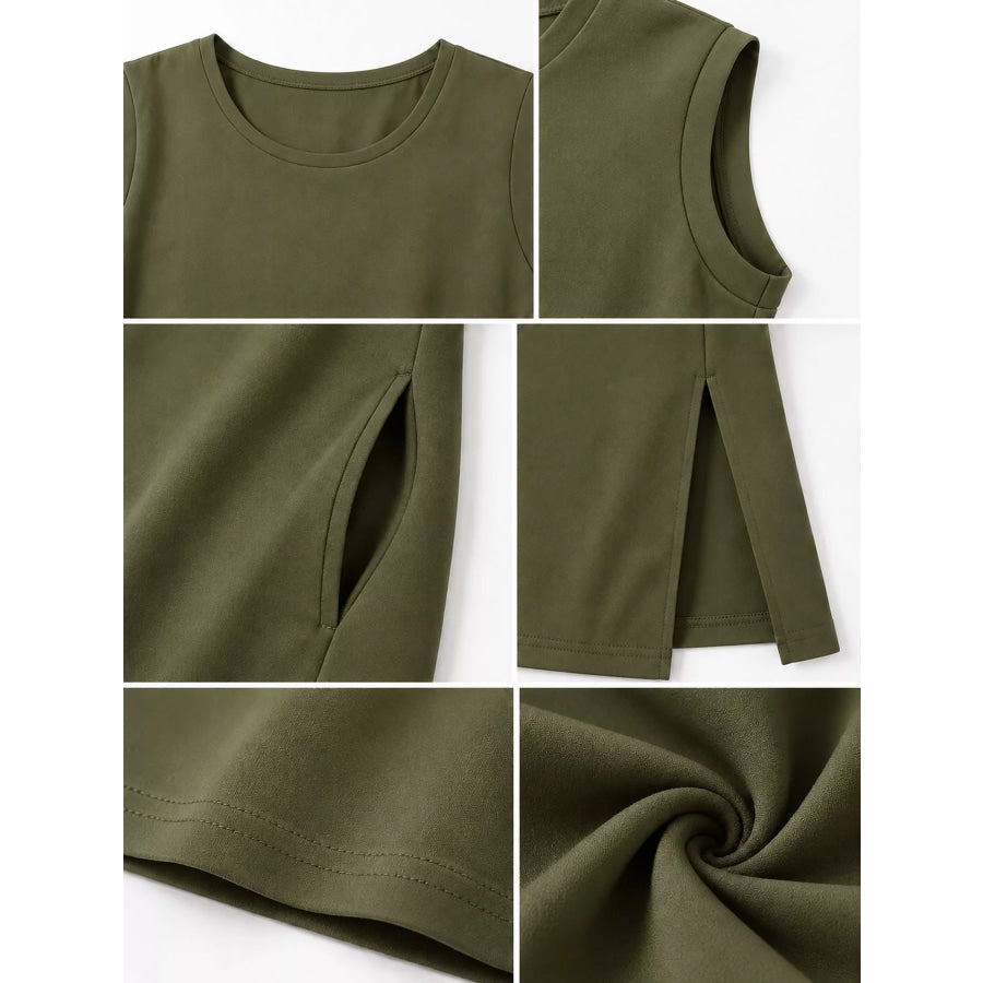 Sleeveless Side-Slit Casual Maxi Dress with Pockets Apparel and Accessories