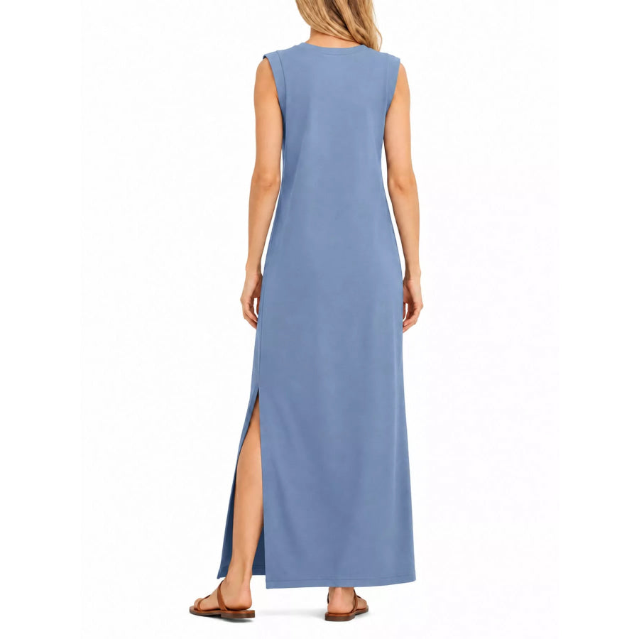 Sleeveless Side-Slit Casual Maxi Dress with Pockets Apparel and Accessories