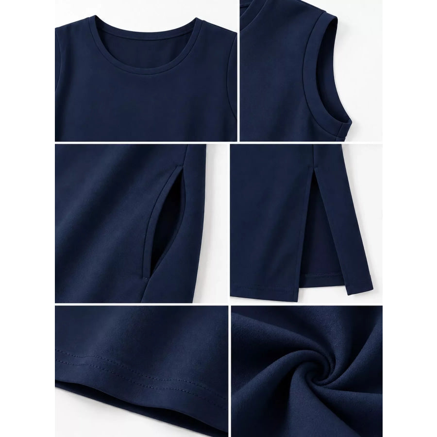 Sleeveless Side-Slit Casual Maxi Dress with Pockets Apparel and Accessories