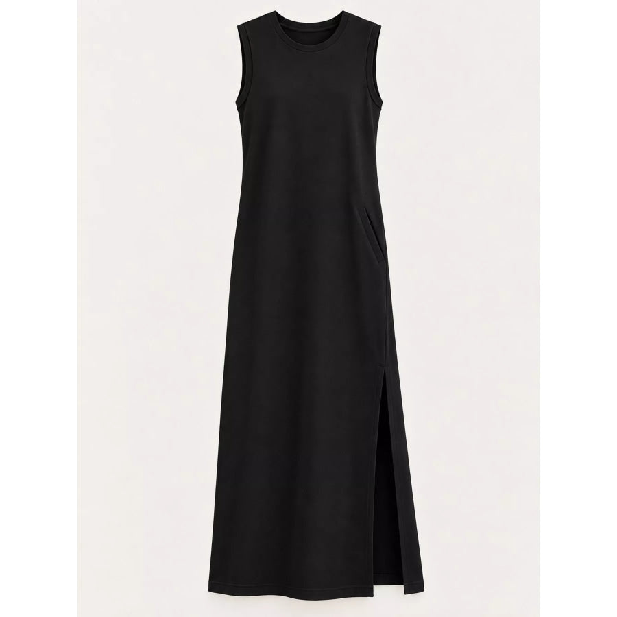 Sleeveless Side-Slit Casual Maxi Dress with Pockets Apparel and Accessories