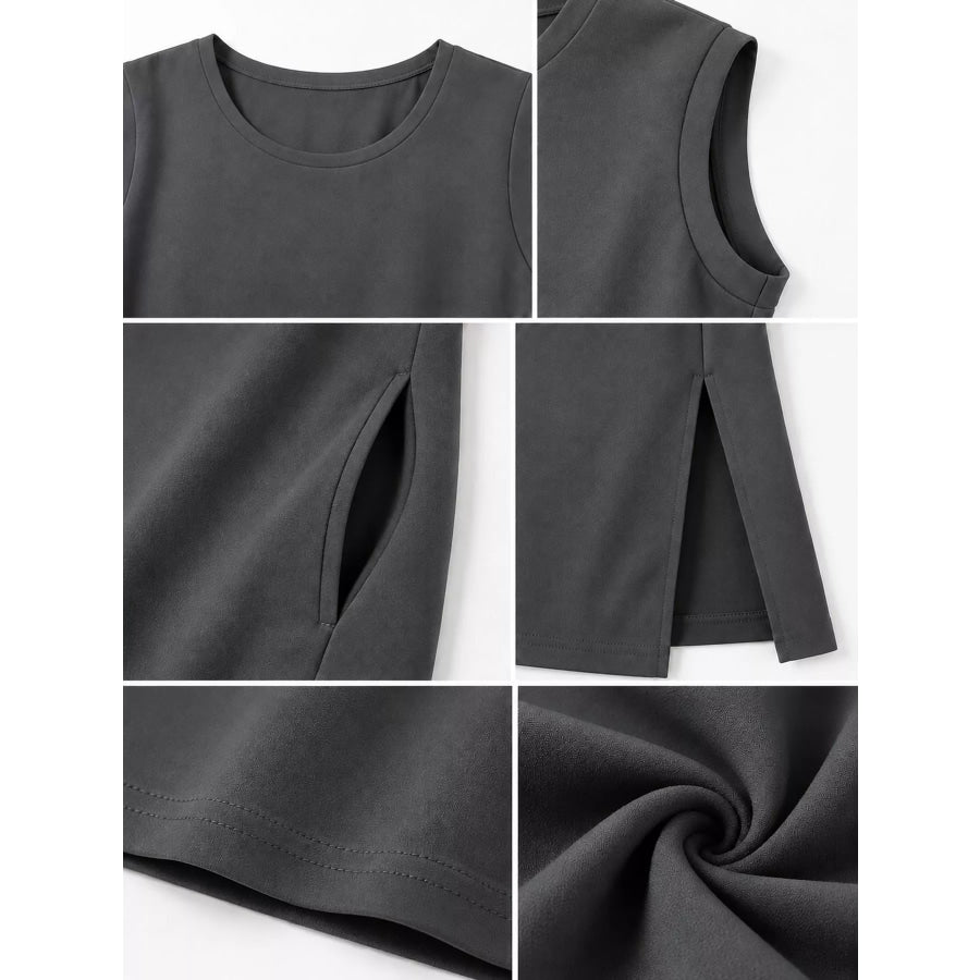 Sleeveless Side-Slit Casual Maxi Dress with Pockets Apparel and Accessories