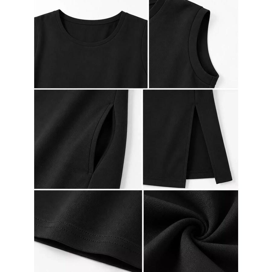 Sleeveless Side-Slit Casual Maxi Dress with Pockets Apparel and Accessories