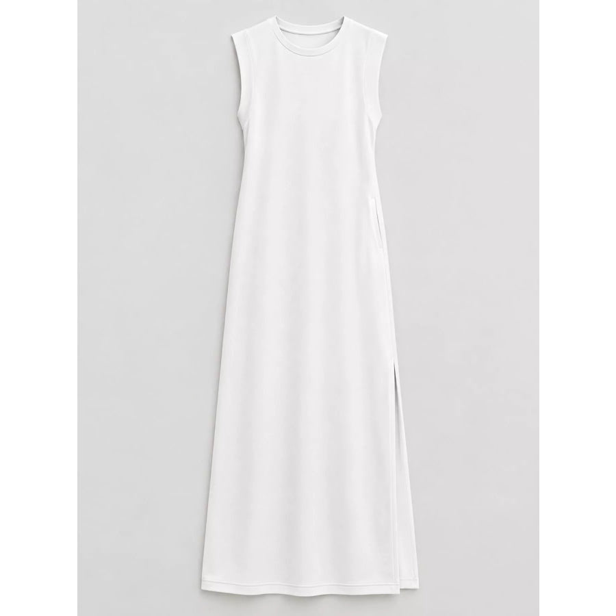 Sleeveless Side-Slit Casual Maxi Dress with Pockets Apparel and Accessories