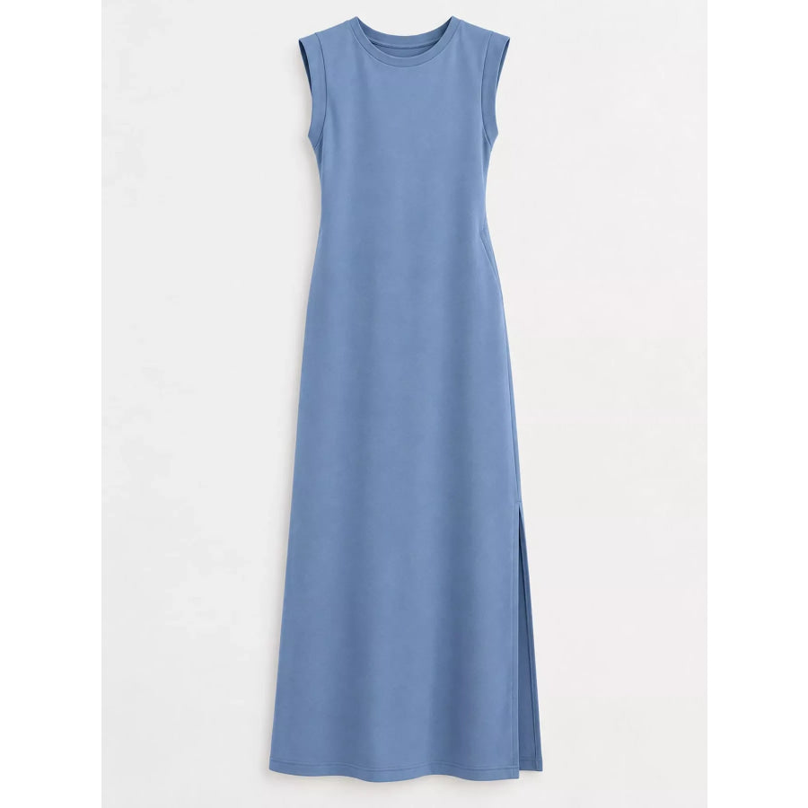 Sleeveless Side-Slit Casual Maxi Dress with Pockets Apparel and Accessories