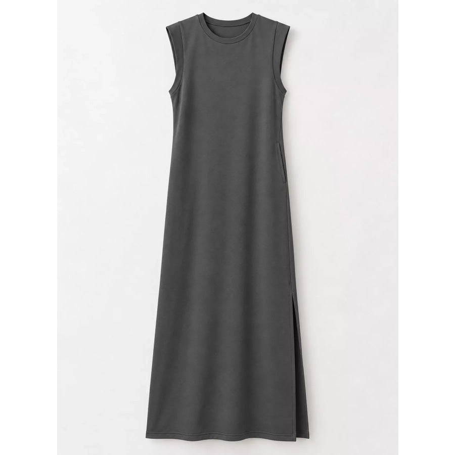 Sleeveless Side-Slit Casual Maxi Dress with Pockets Apparel and Accessories