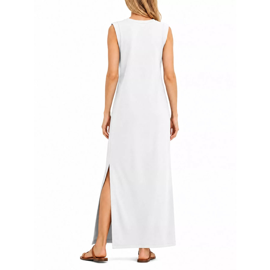 Sleeveless Side-Slit Casual Maxi Dress with Pockets Apparel and Accessories