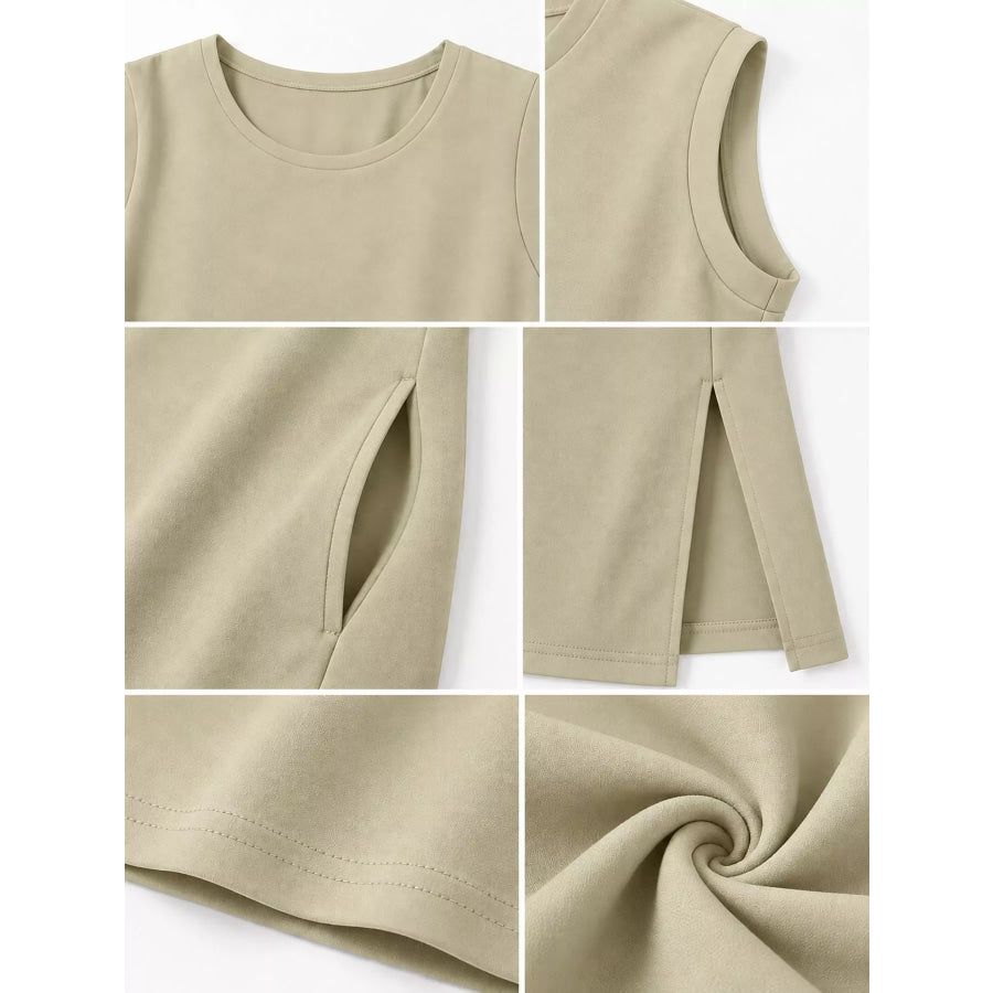Sleeveless Side-Slit Casual Maxi Dress with Pockets Apparel and Accessories