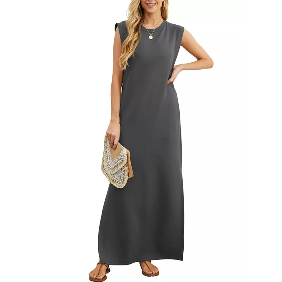 Sleeveless Side-Slit Casual Maxi Dress with Pockets Dark Gray / S Apparel and Accessories