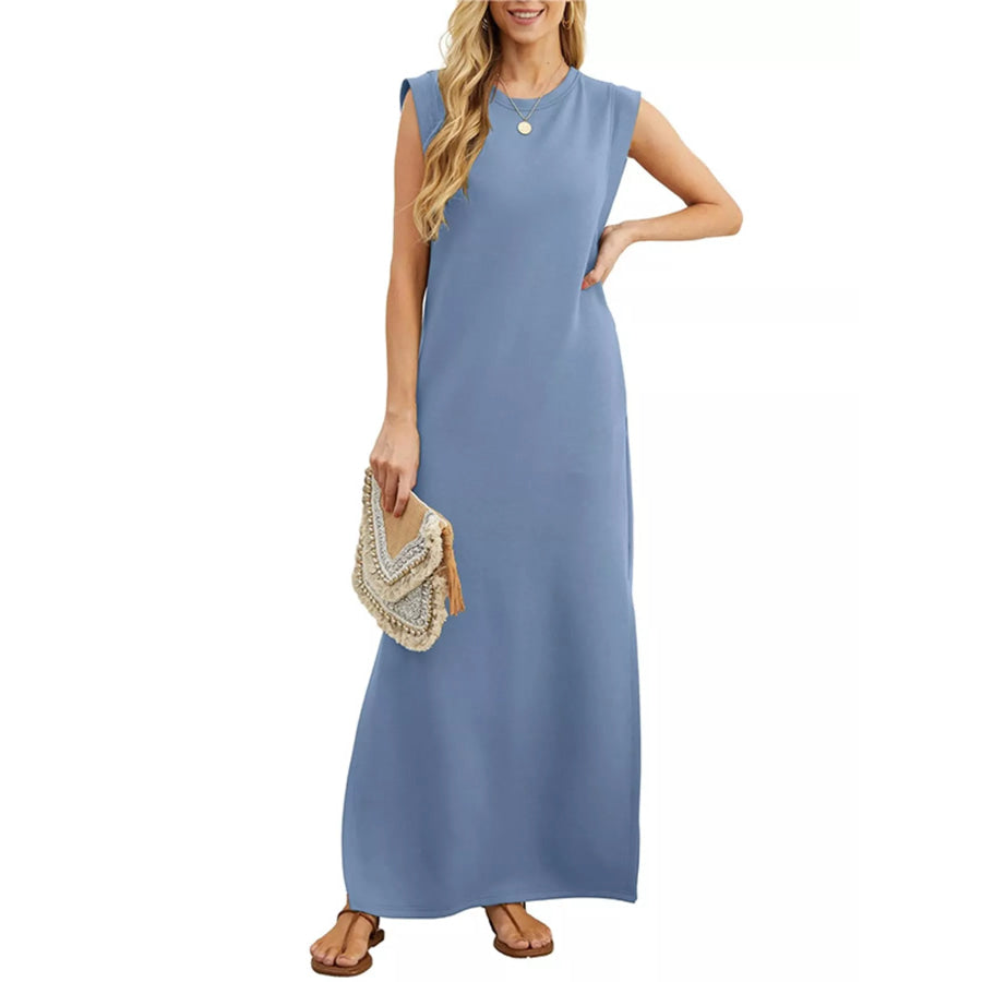 Sleeveless Side-Slit Casual Maxi Dress with Pockets Denim Blue / S Apparel and Accessories