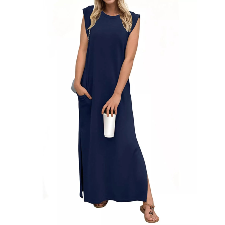Sleeveless Side-Slit Casual Maxi Dress with Pockets Navy Blue / S Apparel and Accessories