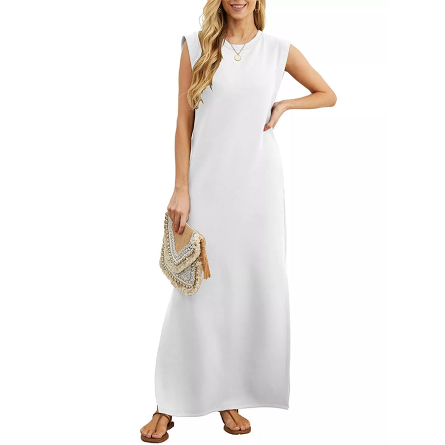 Sleeveless Side-Slit Casual Maxi Dress with Pockets White / S Apparel and Accessories