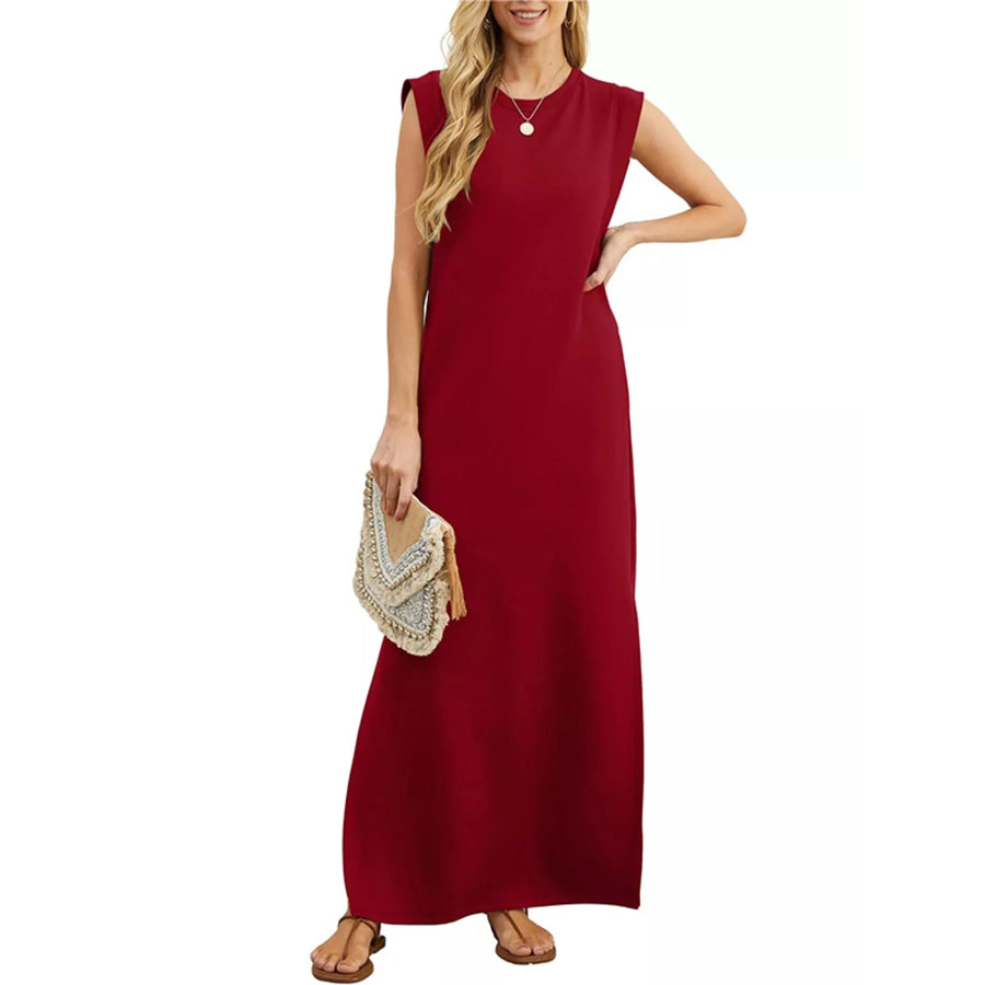 Sleeveless Side-Slit Casual Maxi Dress with Pockets Wine Red / S Apparel and Accessories