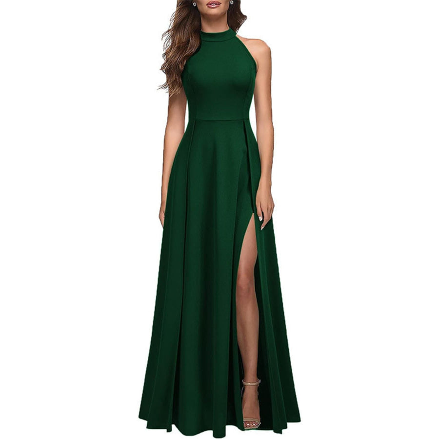 Sleeveless Slit Maxi Dress Dark Green / S Apparel and Accessories