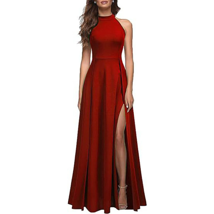 Sleeveless Slit Maxi Dress Red / S Apparel and Accessories