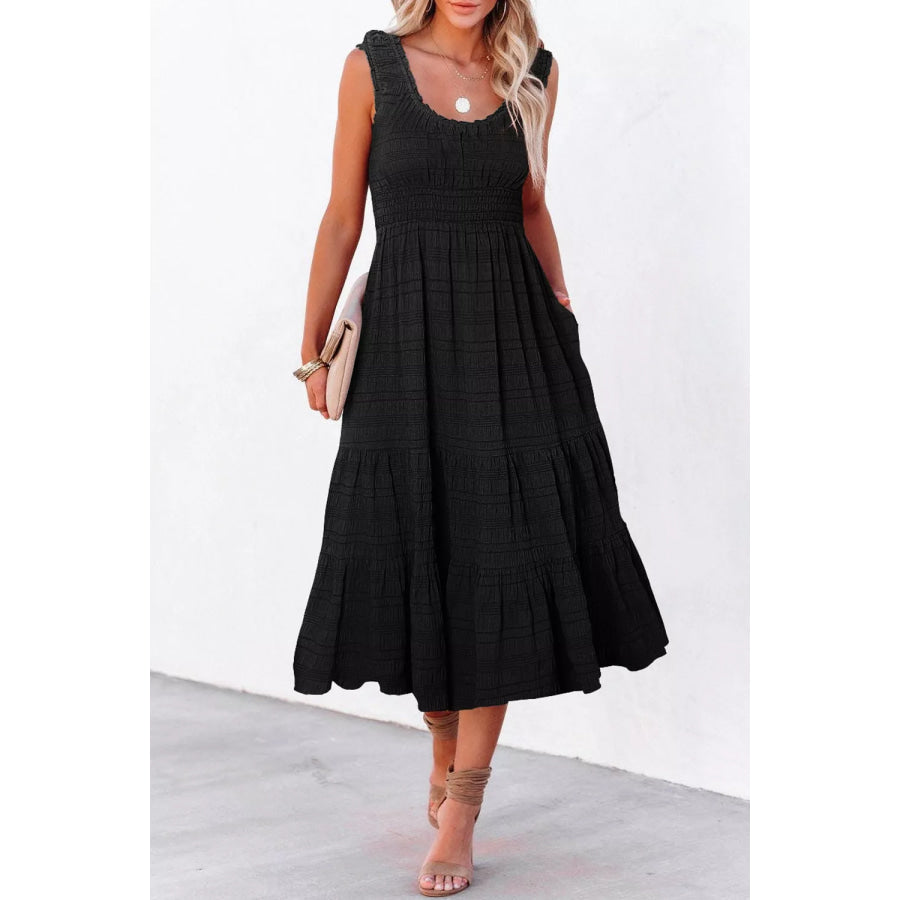Sleeveless Smocked Tiered Dress with Pockets Apparel and Accessories